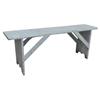 Image 1 : Bucket bench, blue paint w/scalloped legs & buttrussed corners, 49" L.