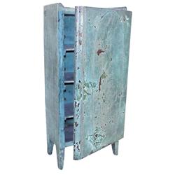 Small hanging cupboard w/teal blue paint, nice size, 9"W x 19 1/2"H.