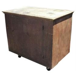 Pine cupboard w/ brown paint, 1 door, dovetailed corners, 38"W x 28"H.