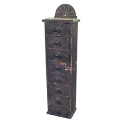 Old wooden 8 drawer hanging cupboard w/original finish, 23"H.