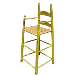 Contemporary child's high chair w/rush seat, mustard paint, 34"H.
