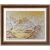 Image 1 : Asian Watercolor on Canvas Abstract Village Scene Signed Rare One of a Kind