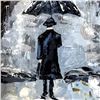 Image 3 : Man with Umbrella Textured Signed Original Palette Knife Canvas Painting