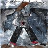 Image 3 : Chicago Windy City Girl with Umbrella Original Palette Heavy Texture Canvas