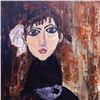 Image 3 : My Little Sister Naïve Style Big Eye Janier Signed Acrylic Painting