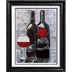 Contemporary Wine Painting Modern Black Red White Canvas Signed Original