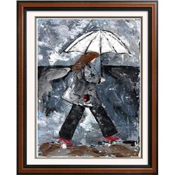 Chicago Windy City Girl with Umbrella Original Palette Heavy Texture Canvas