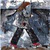 Image 3 : Chicago Windy City Girl with Umbrella Original Palette Heavy Texture Canvas
