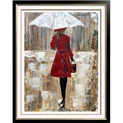 Girl with Umbrella Red Dress Bold Colors Original Signed Painting Canvas