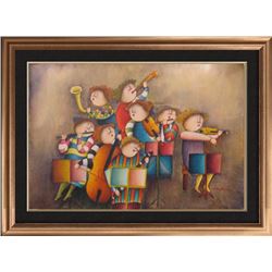Abstract Figures Concert Signed Original Canvas Painting