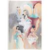 Image 2 : Large Bazinet Colorful Deco Abstract Women Watercolor Style Ltd Ed