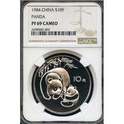 China 1984, Silver 10 Yuan, Panda, NGC PF-69 Cameo