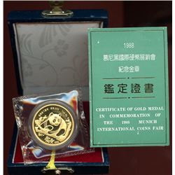 China 1988, Munich Gold Show Panda, 1 ounce, Double-sealed, box and COA