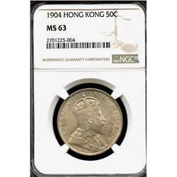 Hong Kong 1904, Silver 50 Cents, Superb looking NGC MS-63
