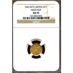 Japan 1871, Gold 1 Yen, High Dot, Meiji year 4, NGC AU-55