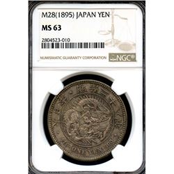 Japan 1895, Silver 1 Yen,  Meiji year 28, NGC MS-63