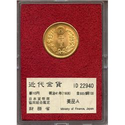 Japan 1908, Gold 10 Yen, Ministry of Finance Holder, PCGS Graded MS-65