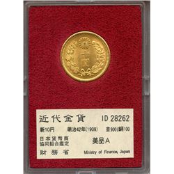 Japan 1909, Gold 10 Yen, Ministry of Finance Holder, Grade MS-64