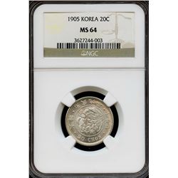 Korea 1905, Silver 20 Chon, Choice NGC MS-64