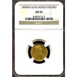 Mexico 1809 TH, Gold 1 Escudo, Ferdinand VII, NGC AU-55