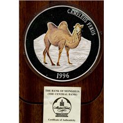 Mongolia 1996, Silver Kilo (32.15oz) 10,000 Tugrik,  Camel,  PROOF with wood box and COA