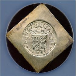 Netherlands 1672, Goningen Seige Klippe, Silver 50 Stuivers, 8 lines of fancy engraving on the rever