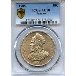 Panama 1905, Silver 50 Centessimos PCGS AU-58