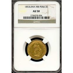 Peru 1853, Gold 2 Escudos, Lima,  NGC AU-50
