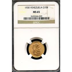 Venezuela 1930, Gold 10 Bolivares, Gem NGC certified MS-65
