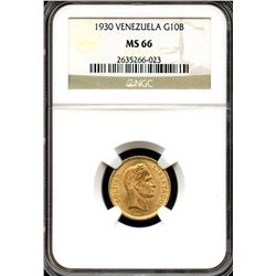 Venezuela 1930, Gold 10 Bolivares, Gem NGC certified MS-66