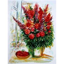 Chagall 'Bouquet W/Bowl of Cherries" Ltd Edition Plate Signed Lithograph W/COA, 32"x24"