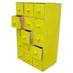 15 drawer spice cabinet, mustard paint, 25  H.