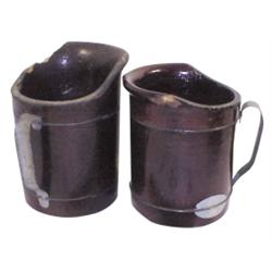 Lot of 2 Fibre pitchers, United Indurated Fibre Co., one has damaged spout, 6  & 7  H.