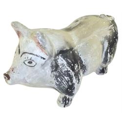 Chalkware pig bank, black & gray, 16" L.