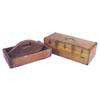 Image 1 : Lot of 2:  Dovetailed box w/fancy brass hinges, 17" L & Primitive wooden silverware caddy w/sq. nail