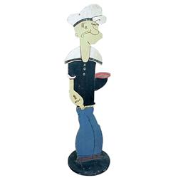 Wooden cutout of standing  Popeye  holding tray.  Original paint. 38 H.