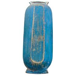 Large primitive dough trencher, blue paint, 59" L.