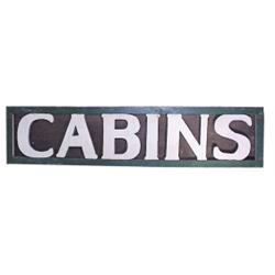 Wooden "Cabins" sign, cutout letters, 70"L.