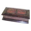 Image 1 : Wooden box w/chamfered lid & base, carved O.P. in top, 4"H x 11 1/2"L.