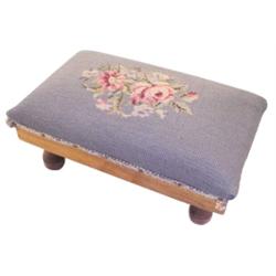 Needlepoint foot stool, 9" x 15".