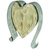 Image 1 : Carved wooden heart butter mold w/tin surround, carved cross in heart, 4"L.