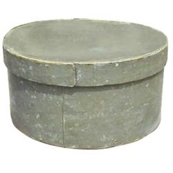 Round pantry box, gray paint, 9  Dia.