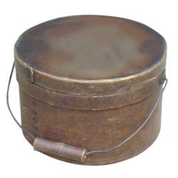 Round pantry box, dark wood patina, 11  Dia.