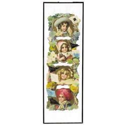 4 Seasons die cut 1905 calendar, 4 beautiful children in Victorian dress, calendar measures 29 L x 1