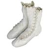 Image 1 : White high top leather wedding shoes, pearl buttons & fancy scalloped top, lady died in 1900.