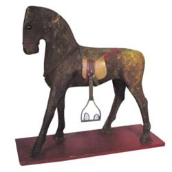 Store display paper mache horse w/marble eyes, mounted on wood base, 30 L.