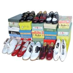 20 pr. vintage NOS children's shoes of various brands, c. 1950's-70's.