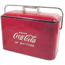 Embossed Coca-Cola picnic cooler, very good condition, 18"L.