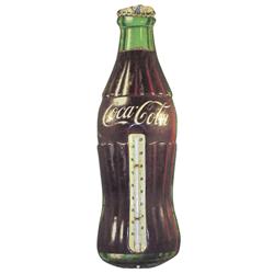 Coca-Cola bottle-shaped thermometer, 17"L.