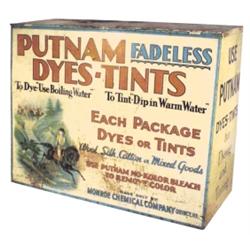 Putnam Dye country store lithographed tin cabinet, 19"W x 15"H.